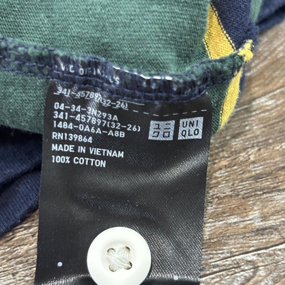 Uniqlo Rugby Polo Shirt Men's Medium Green Navy Striped 100% Cotton Casual Knit - Picture 8 of 9